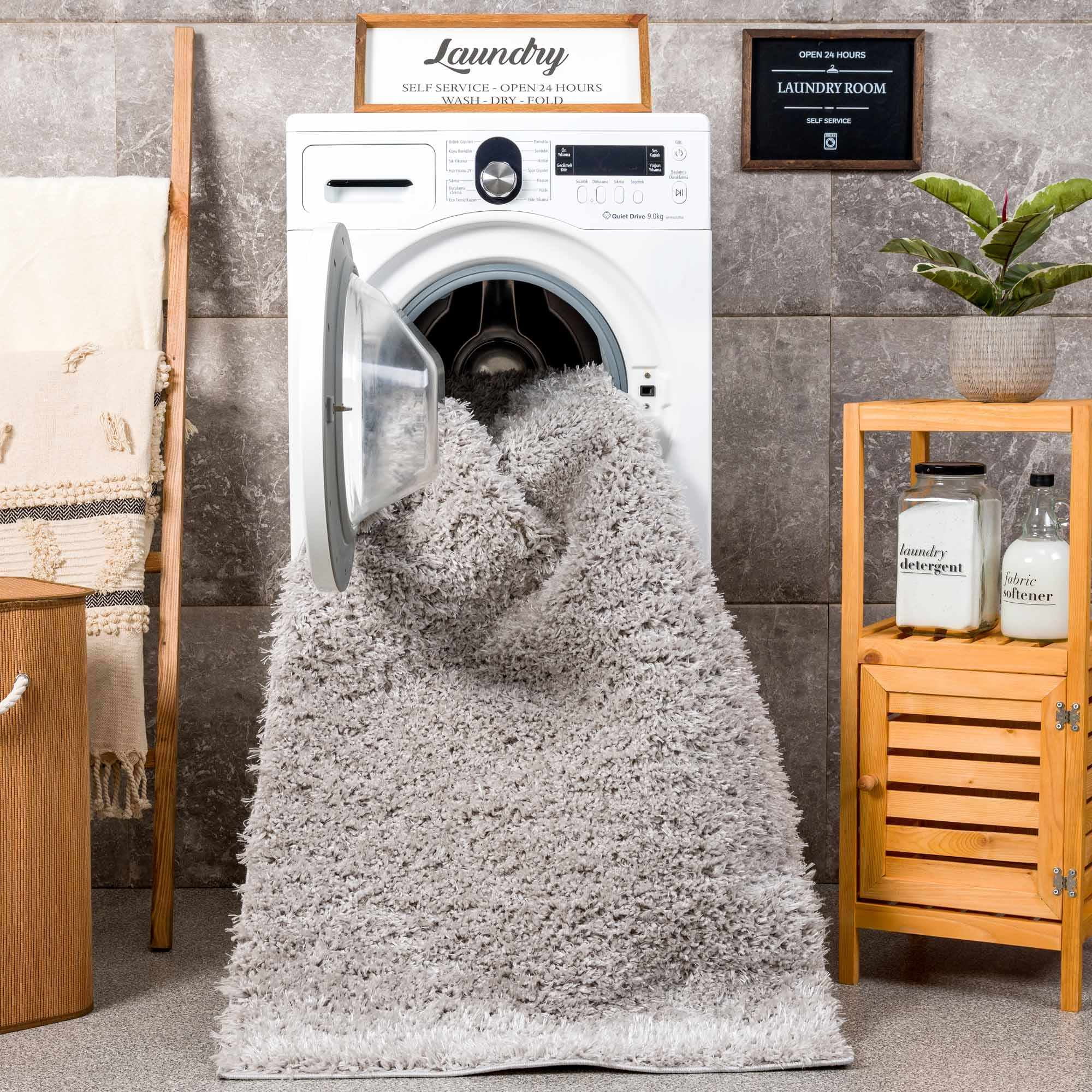Hauteloom Faina Machine Washable Solid Shag Runner Rug - Plain Living Room Bedroom Shaggy Long Runner Rug - Fluffy Plush High Pile Carpet - Grey, Light Gray - 2'7" x 7'3"