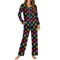 thumbnail image 2 of FOR U DESIGNS Hippie Dog Footprint Pajamas Sets for Women 2 Piece Size XL Pants Button Up Sleepwear Long Sleeve V-neck Tops for Womens Nightwear Sets Button Front, 2 of 7
