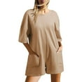 thumbnail image 4 of BUIgtTklOP Women's Oversized Casual Rompers Summer Outfits Workout Hot Short Tee Rompers V Neck Loose Short Sleeve Jumpsuit With Pocket, 4 of 6