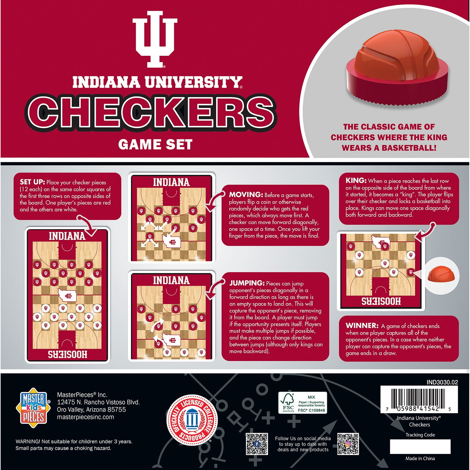 MasterPieces Officially licensed NCAA Indiana Hoosiers Checkers Board Game for Families and Kids ages 6 and Up