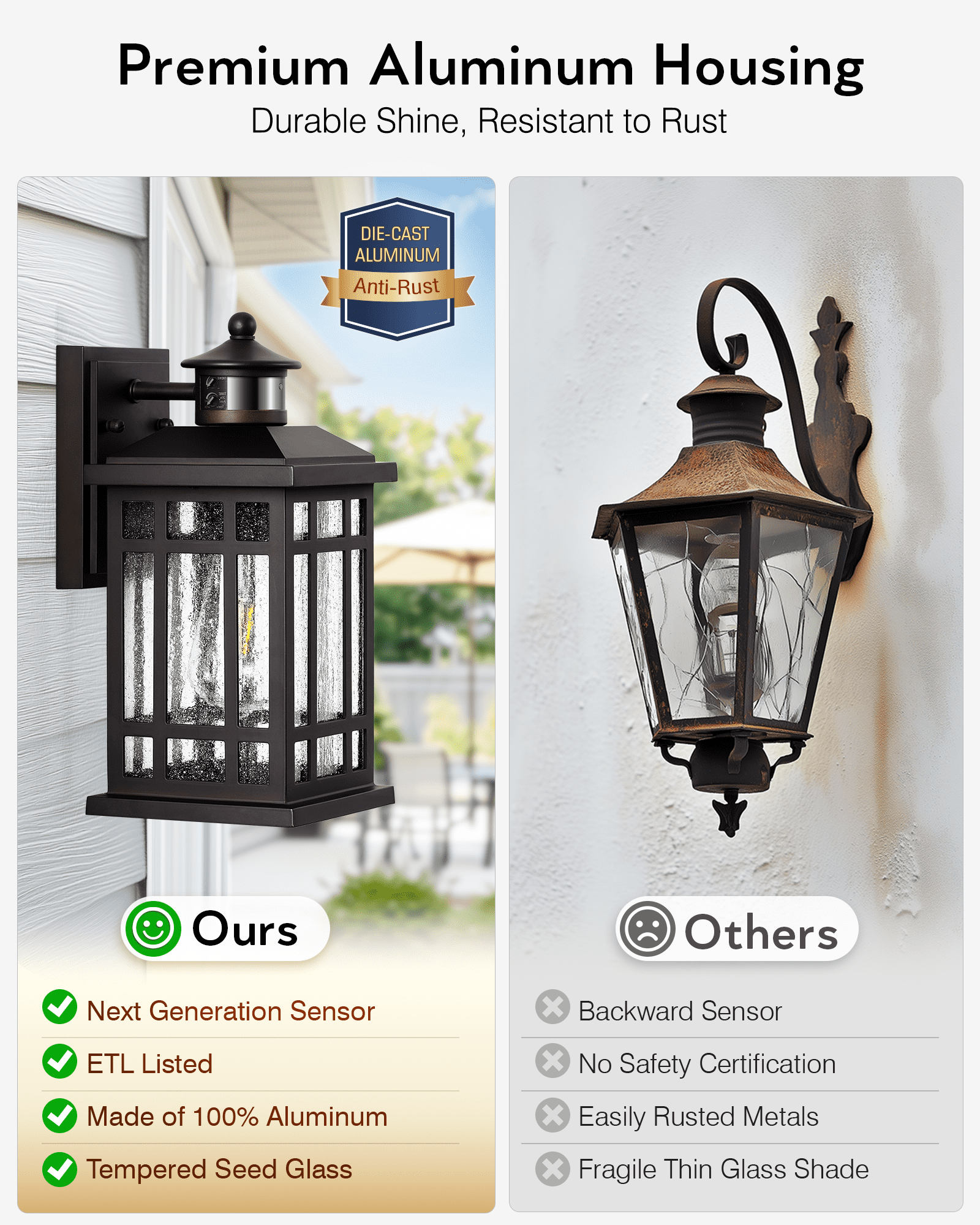OPAXIS Porch Lights Outdoor with Motion Sensor, 2 Packs Oil Rubbed Bronze Outside Lantern Fixtures Wall Mount, Aluminium Anti-Rust Exterior Wall Light, Dusk to Dawn Coach Light for Garage Patio
