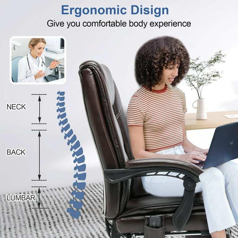 Homrest Executive Ergonomic Office Chair w/ Adjustable Lumbar Back Support,  Home Office Desk Chair, Brown 