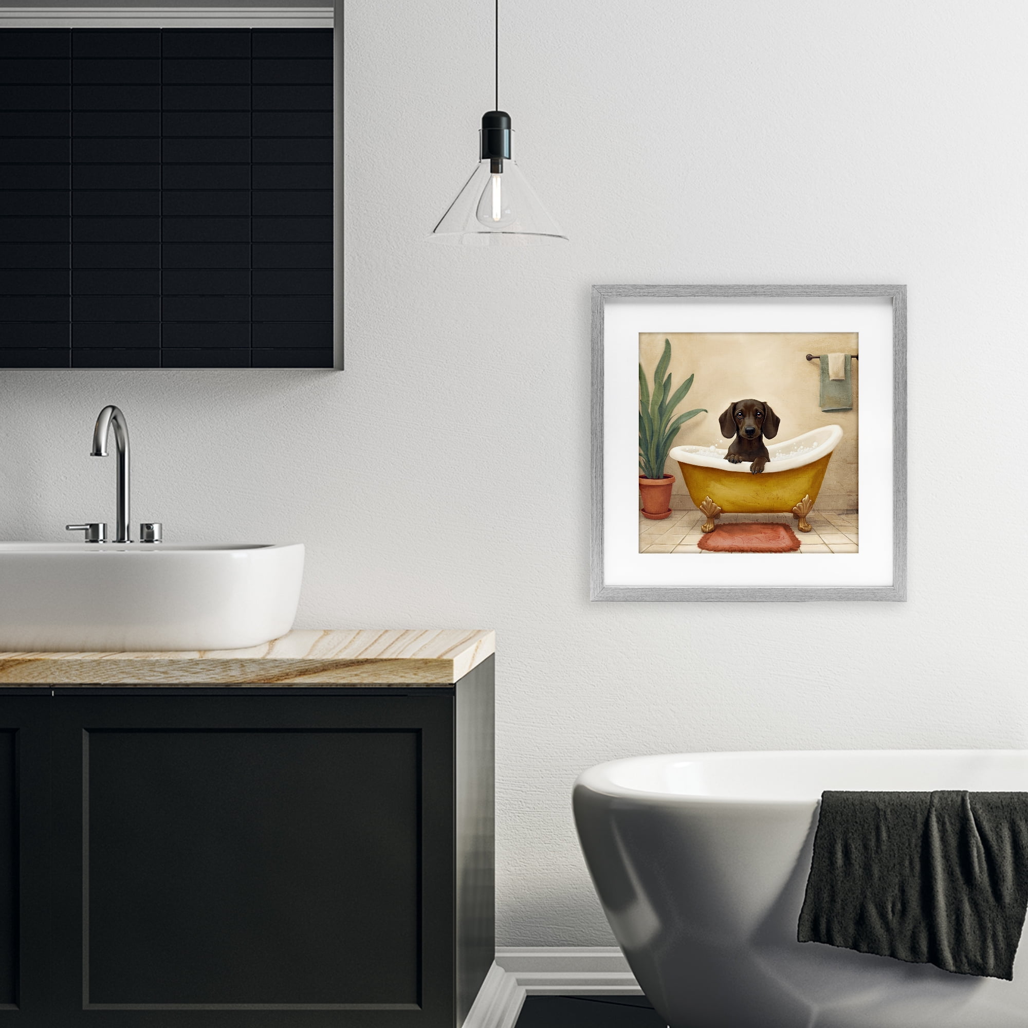 Stupell Industries Bubble Bath Brown Dog Gray Framed Print Under Glass, design by Kim Allen