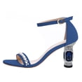 thumbnail image 2 of FSJ Women Elegant Pearls Single Strap Crystal Block Heels Sandals Round Open Toe Ankle Buckle Strap Sandals Sexy Wedding Evening Shoes Size 8 Blue, 2 of 5