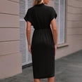 thumbnail image 4 of WRKEKC Summer Dresses for Women Solid V Neck Short Sleeve Cinched Waist Maxi Soft Breathable Fabric Chic Soft, 4 of 7
