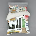 thumbnail image 2 of Doodle Duvet Cover Set, New York City Manhattan of Liberty Big Apple Hot Dog Stand Sketch Style, Bedding Set with Shams and Fitted Sheet, 3 Sizes, by Ambesonne, 2 of 3