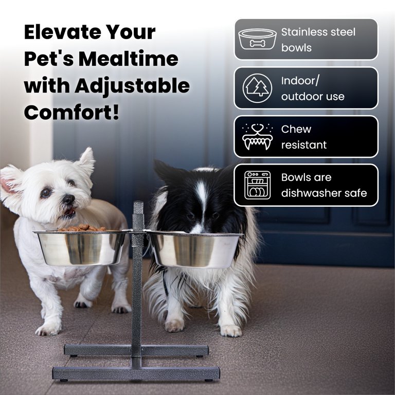 Iconic Pet Adjustable Stainless Steel Pet Double Diner For Dog, 2 Qt, 64  Oz, 8 Cup - Walmart.com