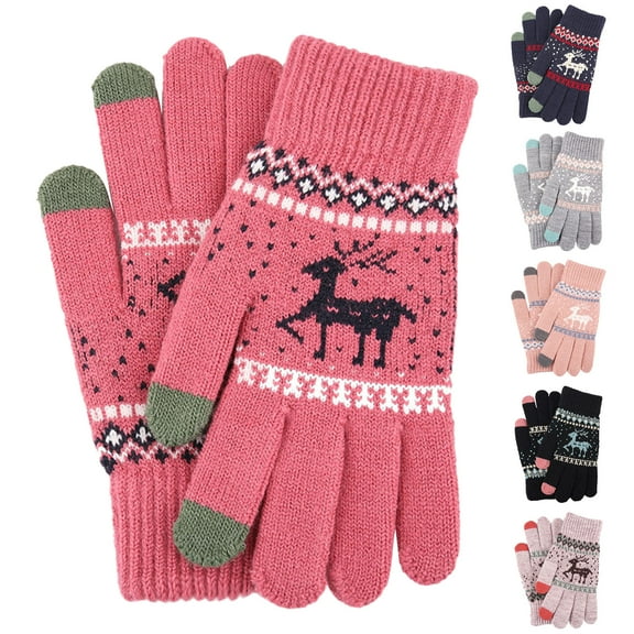 Cadancy Womens Winter Gloves Touch Screen Texting Knitted Thick Warm Elastic Cuffs Coldproof Gloves Cute Print Trendy Cozy for Cold Weather