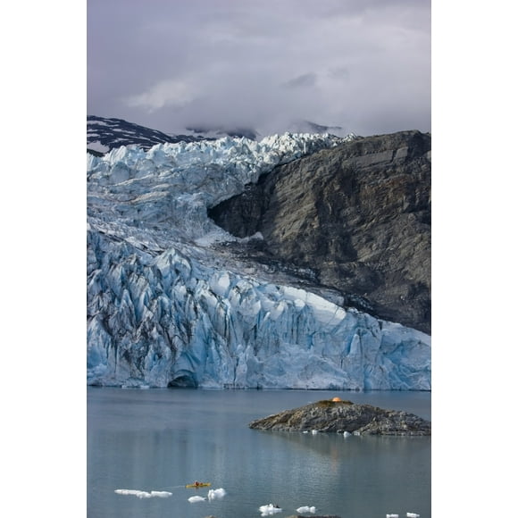 Scenic View Of Shoup Glacier With A Camp Tent Set On A Island In The Distance, Shoup Bay State Marine Park, Prince William Sound, Southcentral Alaska Poster Print (12 x 18)