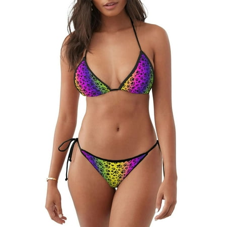 Adobk Animal Paw Rainbow Print Women s Two-Piece Bikini Swimsuit Adjustable Straps for Beach Pool Vacation