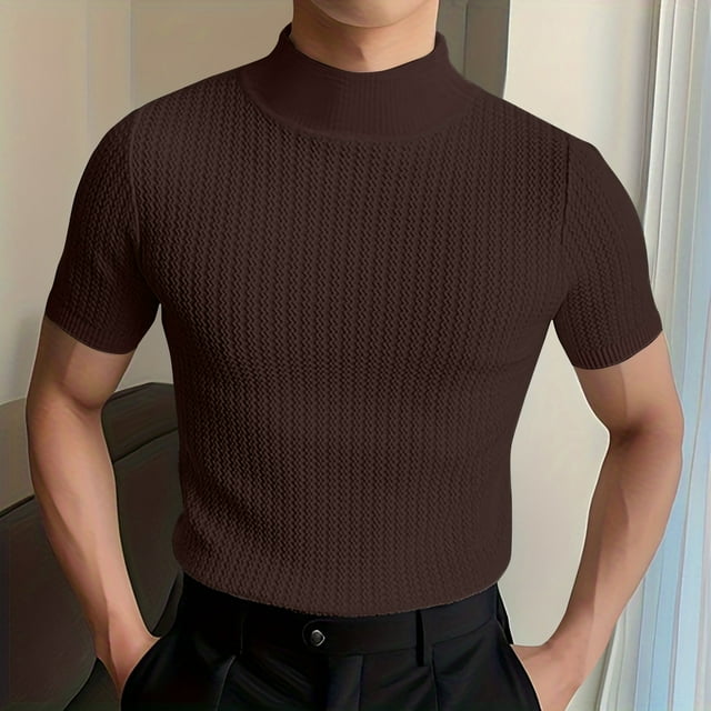Jersey Elvqul Hombre Economicas Marrón Manga Corta Liso Cuello Redondo