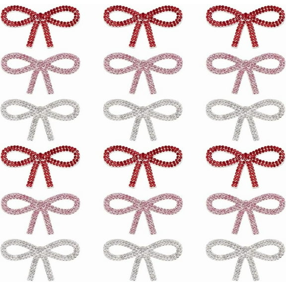 18 Pcs Bowknot Rhinestone Patches 3 Colors Bow Knot Iron on Applique Hotfix Rhinestone Trimming Patches Bow Clothing Repair Patches for Backpack Pants Hat Jeans Christmas Daily Use