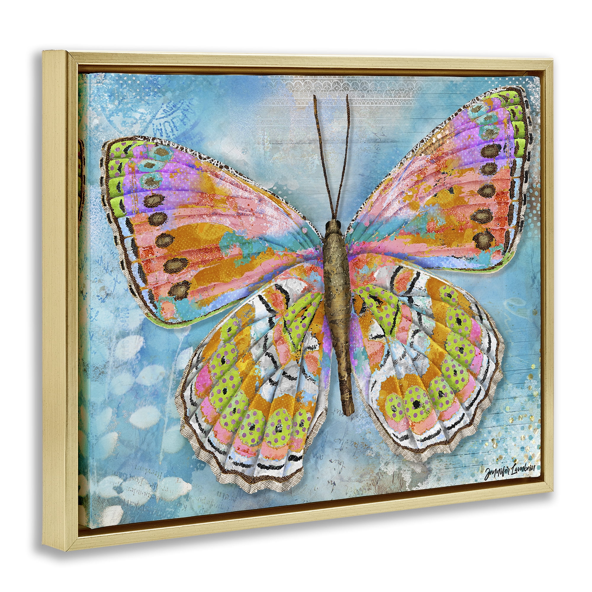 Stupell Industries Celebration Butterfly Wings Animals Painting Gold Floater Framed Canvas Art Print Wall Art, 21 x 17