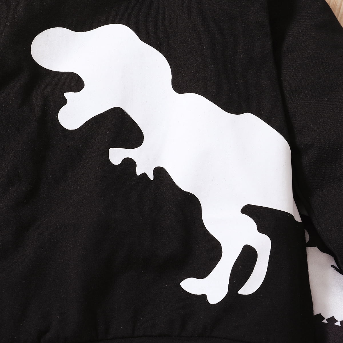 Toddler Boys Outfits 4T Toddler Boy Autumn Winter Outfits 5T Toddler Boy Black And White Dinosaur Print Hooded Long Sleeve Top + Pants 2PCs Set
