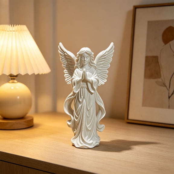 KGJQ Praying Angel Figurine, 3D Printed Angel Wings Statue, Small Guardian Angel Sculpture for Desktop Home Office Car Decor