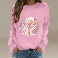 thumbnail image 2 of Cmfcve Heart Hands Sweatshirts for Women Floral Graphic Crew Neck Long Sleeve Loose Fit Casual Pullover Tops, 2 of 5
