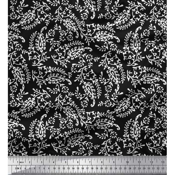 Soimoi Cotton Duck Fabric Leaves & Paisley Block Print Fabric by Yard 42 Inch Wide