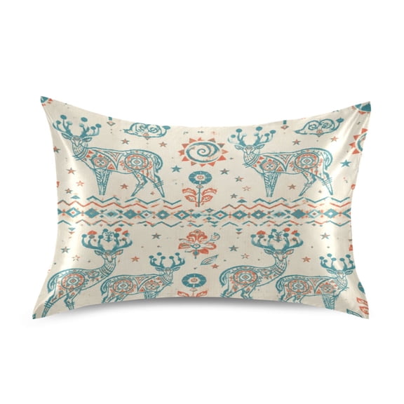 Satin Pillow Case Envelope Pillow Covers Standard Size Soft Pillow Cases for Bedroom, Tribal Deer Printed