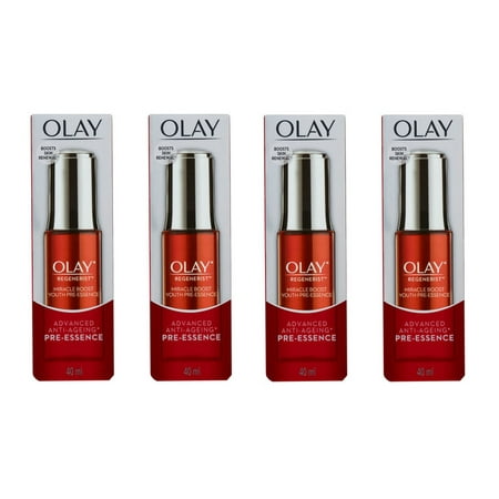 Time Release Youth Boost (Olay Regenerist Miracle Boost Youth Pre-Essence, 40ml (1.35 Oz) (Pack of 4) + Yes to Tomatoes Moisturizing Single Use)