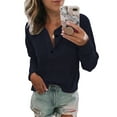thumbnail image 1 of Blusa Manga Larga Cuello En V Botón De Bolsillo Color Puro Casual Top De Moda Para Mujer Azul Purpúreo L, 1 of 4