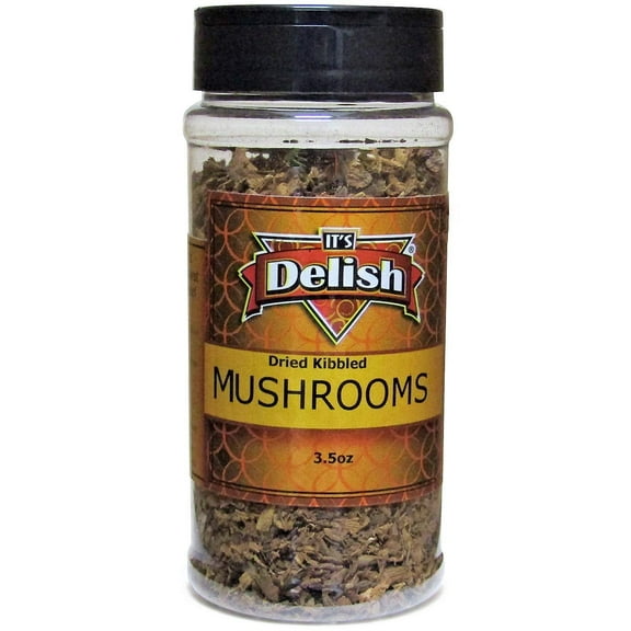 Dried Mushroom Kibble by Its Delish, 3.5 Oz Medium Jar  Dark Chilean Dehydrated and Chopped Boletus Luteus Mushrooms for Cooking and Flavoring