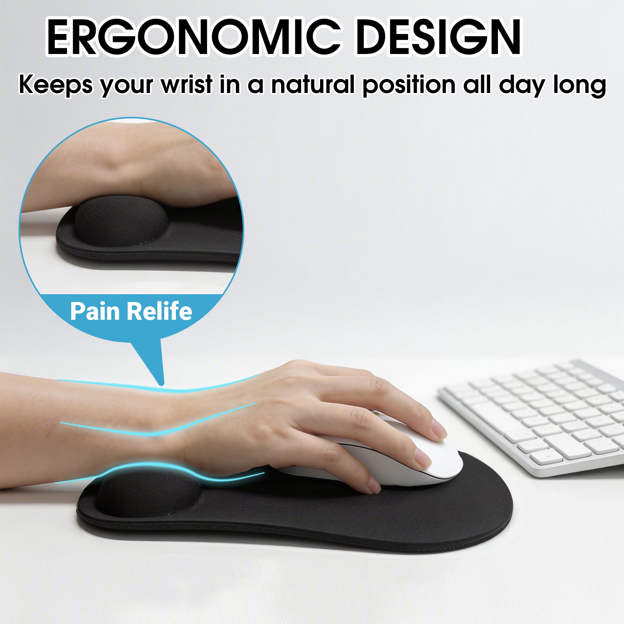 Mouse Pad with Wrist Rest, Ergonomic Computer Mouse Pad Relief Carpal Tunnel Pain, Non-Slip Gaming Mouse Pad for Desk, Laptop, Office & Home, Black