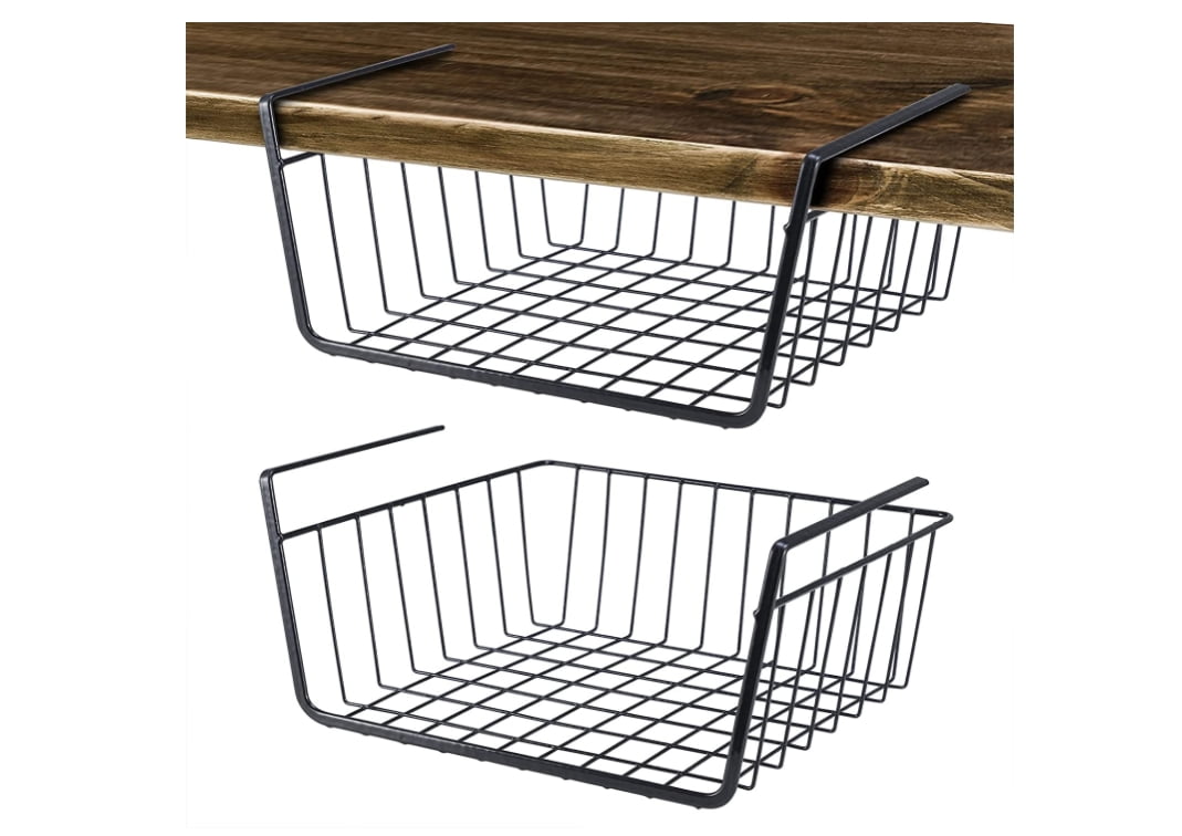 Hanging Under Shelf Storage Basket 2 Pack Under Desk Storage Shelf Organizer Sliding
