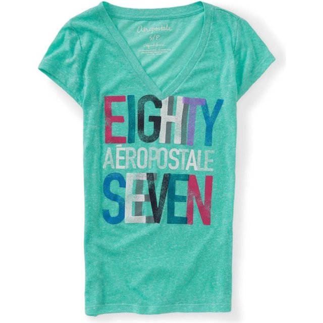 Aeropostale Stacked Eighty Seven Graphic Camiseta para Mujer, Verde, X-Large Aeropostale Camiseta gráfica