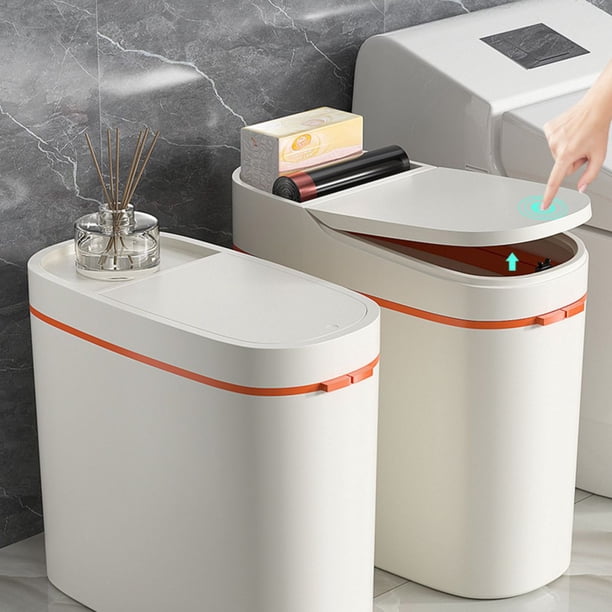 Xihbxyly Cubo de Basura Delgado, Diseño Compacto y Estrecho, Tapa Abatible para Un Uso Fácil, Ahorra Espacio, Versátil para Cocina, Baño y Oficina, Gran Capacidad, Color Blanco, 32,5 X 15,5 X 31 Cm.