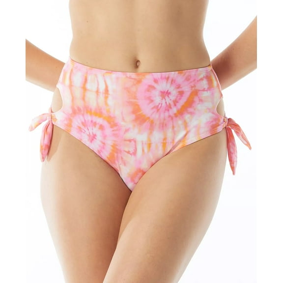 Sundazed Women's Tatum Tie-Dyed Side-Tie High-Waist Bikini Bottoms (Coral Multi, Medium)