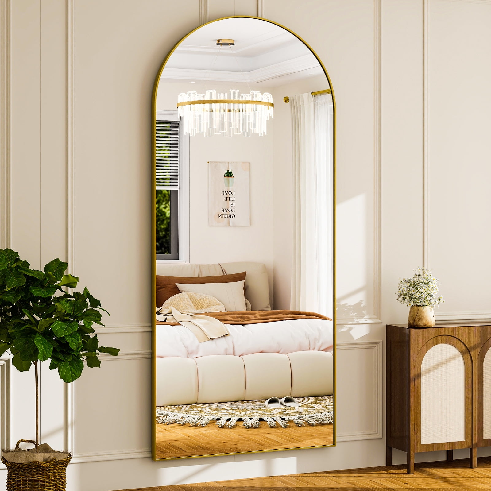 Anyrose 71.2"x30" Arched Full Length Floor Mirror Wall-Mounted Leaning Mirror, Gold