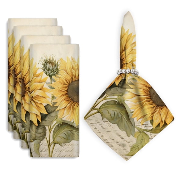 Bahomeck Cloth Napkins Set Of 4,18*18 Inch Washable Polyester Napkins Dining Table Napkins Weddings Party Dinner Parties(Sunflowers On White Background)