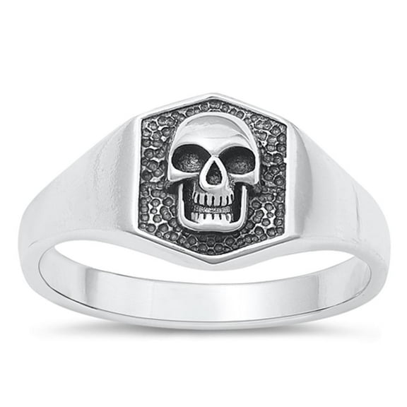 Classic Skull Biker Ring .925 Sterling Silver Oxidized Band Jewelry Female Male Unisex Size 8