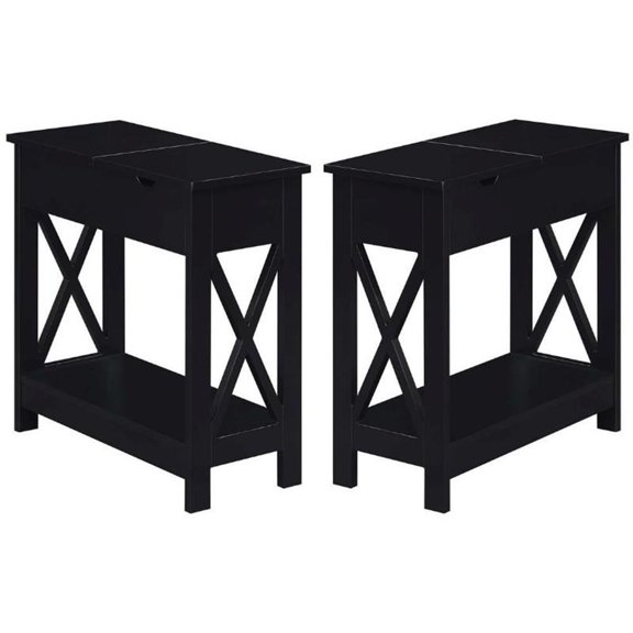Home Square Top End Table with Charging Station in Black - Set of 2
