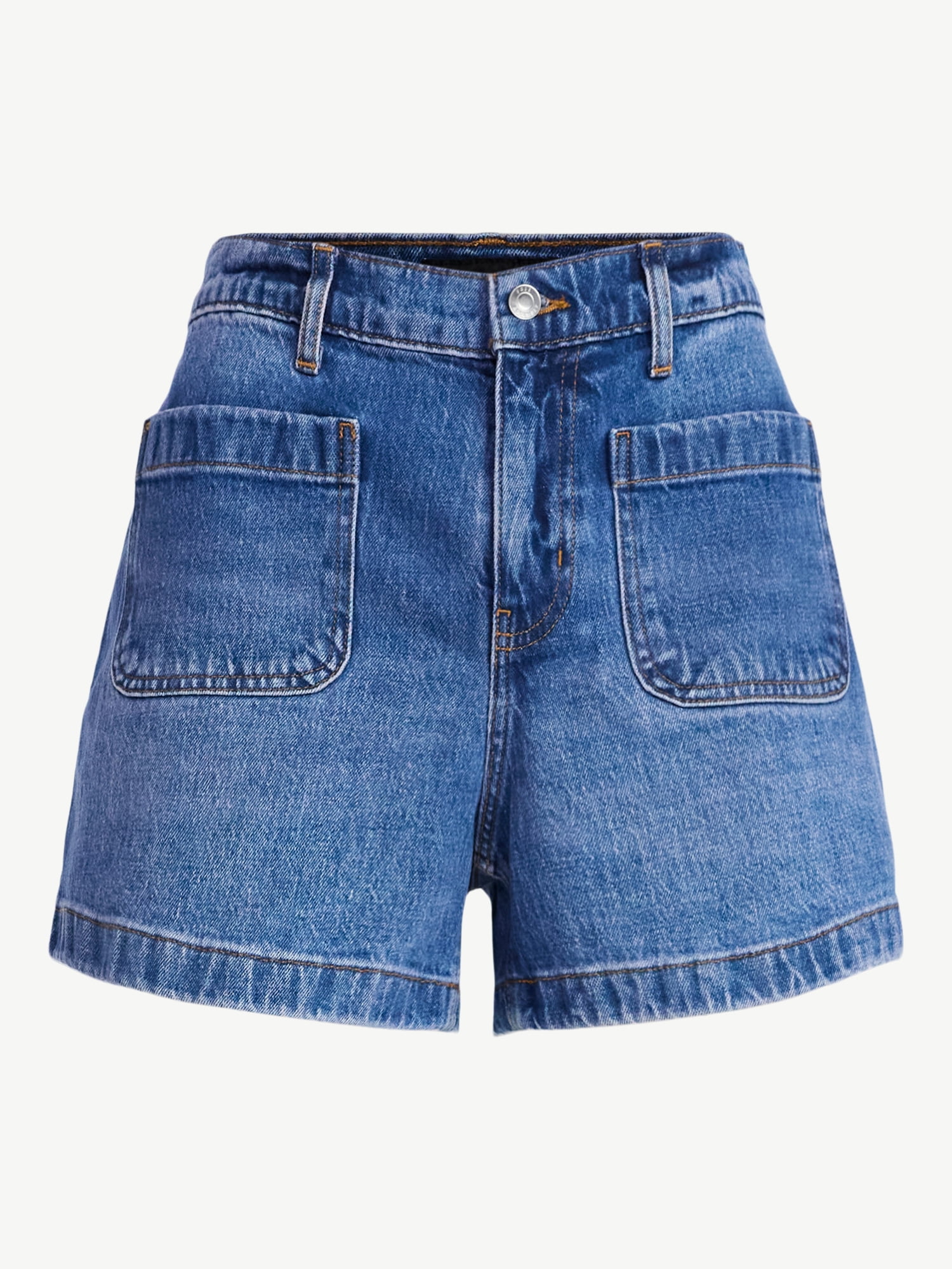 Free Assembly Women's and Women's Plus Patch Pocket Denim Shorts, 4" Inseam, Sizes 0-28W