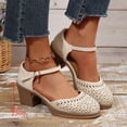 thumbnail image 4 of Rokment Vintage Dressy Sandals for Women Spring Summer Fall Retro Casual Leather Floral Closed Toe Platform Chunky Block High Heels Dress Shoes with Glitter Rhinestones Charm White Size 7, 4 of 6