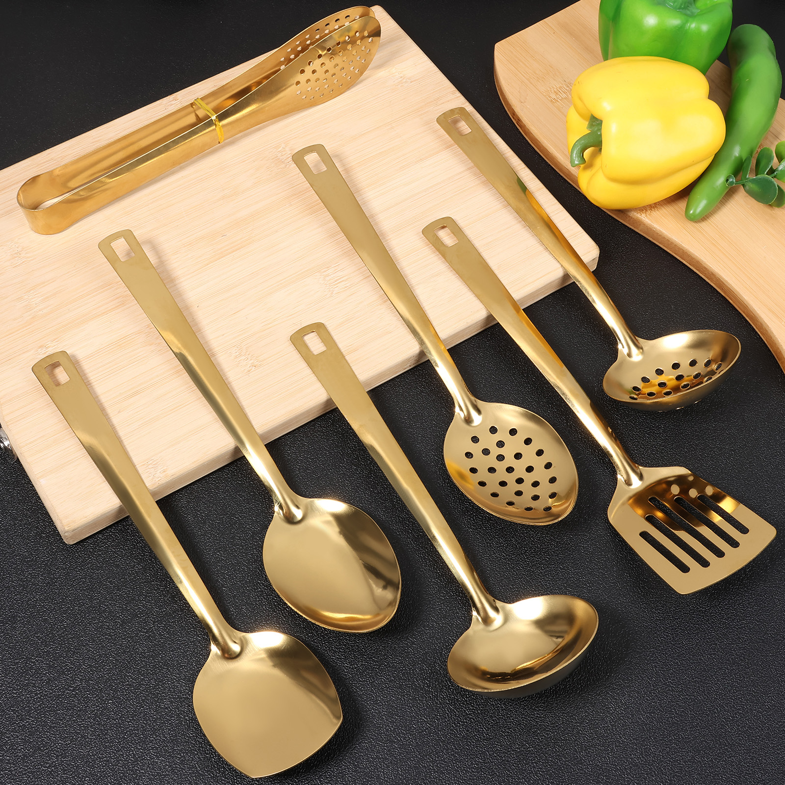 Kitchen Utensil Set 7pcs Stainless Steel Cooking Utensil Heavy Duty Kitchen Tool Spatula Set Home Essentials New Home Must Have Dishwasher Safe