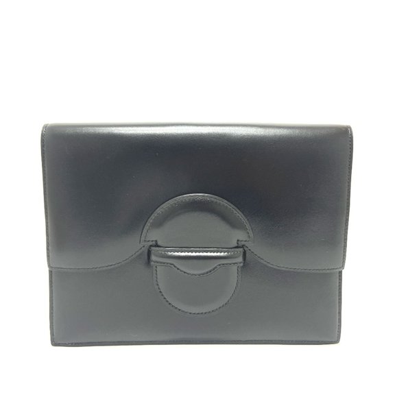 Pre-Owned HERMES Faco Bag, Clutch Party Mini Second Box Calf Leather, Men's, Women's, Black