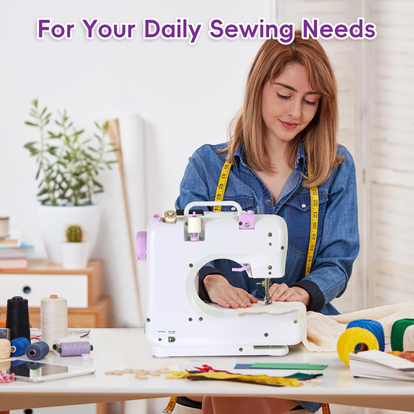 Sewing Machine for Beginners, Mini Sewing Machine Built-in 12 Stitches, 13 Replaceable Presser Feet, Extension Table, Light, Reverse Sewing, 2 Speed Foot Pedal, Portable Sewing Kit
