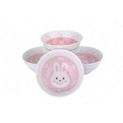 M.V. Trading MV0314A2/PK Japanese Soup Rice Bowl with Bunny Design, 16-Ounce, 5¾-Inch, Pink, Set of 4