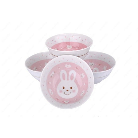 M.V. Trading MV0314A2/PK Japanese Soup Rice Bowl with Bunny Design, 16-Ounce, 5¾-Inch, Pink, Set of 4