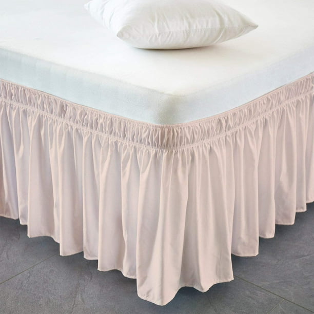 Wrap Around Bed Skirts for Queen 60 x 80 Beds 15 Inches Drop, Blush