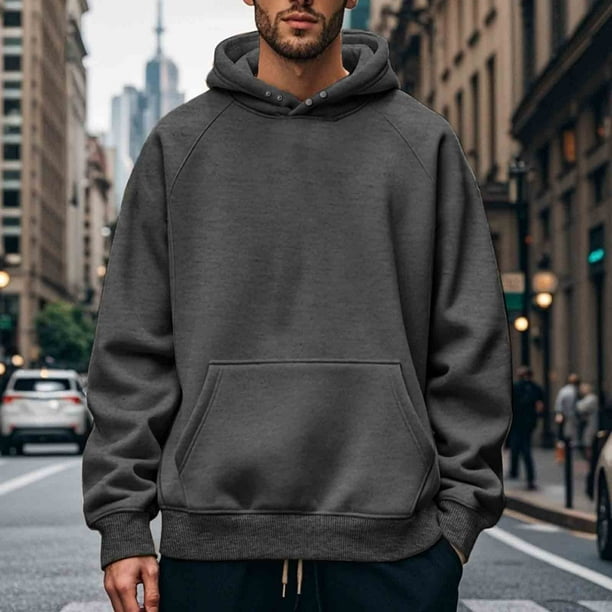 pstuiky camisetas de manga larga para hombre, Sudadera deportiva informal de color liso para hombre, con bolsillo y manga larga, con capucha y cierre a presión camisetas de hombre m