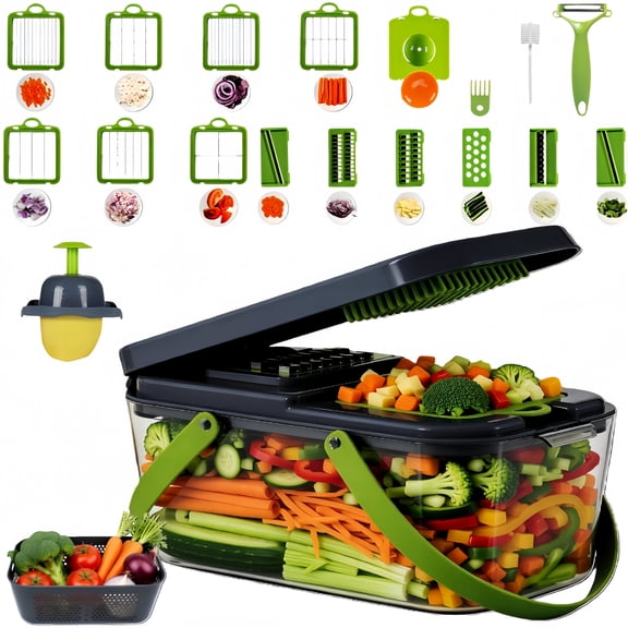 All-in-One Vegetable Chopper and Slicer with 13 Stainless Steel Blades, Multi-Functional Food Slicer for Cheese, Onion, Potato, and Salad Preparation