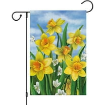 AMHNF Welcome Spring Summer Garden Flag 12x18 Double Sided Vertical, Burlap Small Daffodil Floral Flower Yard House Outside Outdoor House Decoration