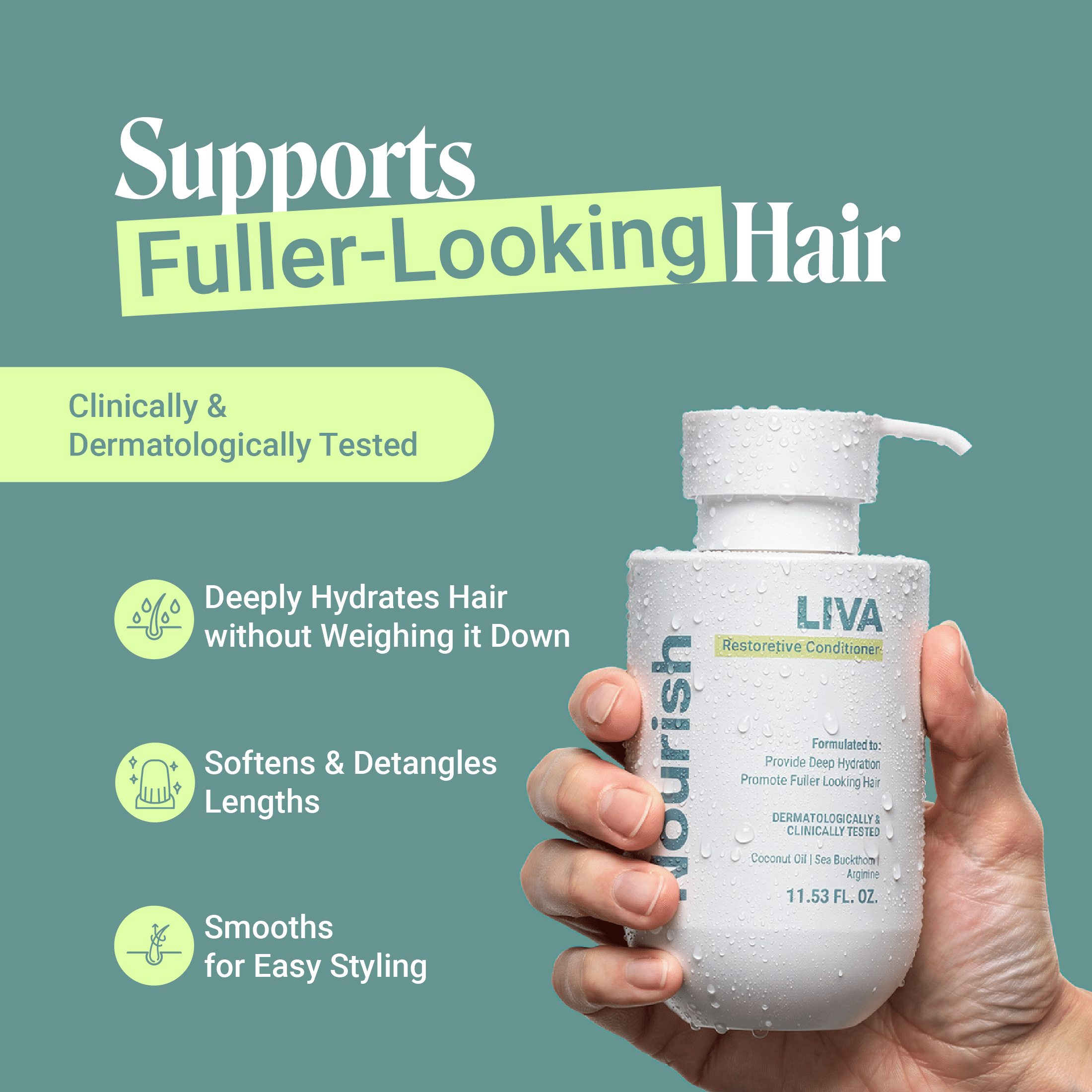 Liva Restorative Conditioner with Coconut Oil, Sea Buckthorn and Arginine for Fuller-Looking Healthier Hair 11.53 fl oz