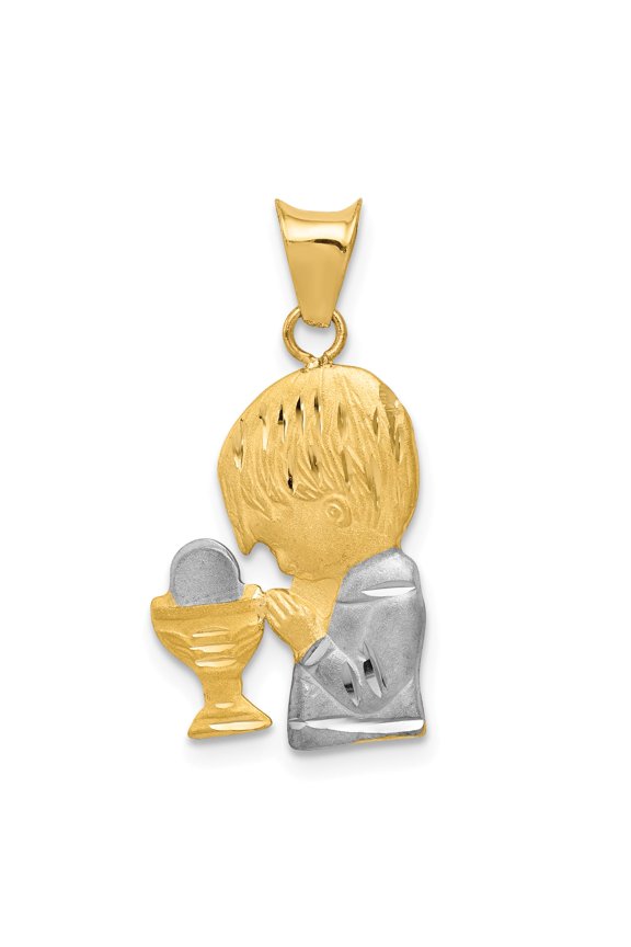 14k w/Rhodium Satin & Polished D/C Communion Pendant in 14k Yellow Gold w/ Rhodium Plating