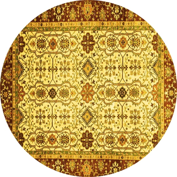 Ahgly Company Indoor Round Abstract Yellow Modern Area Rugs, 3' Round
