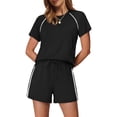 thumbnail image 3 of Yifymode 2 Piece Short Sets for Women Summer Outfits Crew Neck Short Sleeve Matching Lounge Sets with Pockets,Black 2XL, 3 of 3