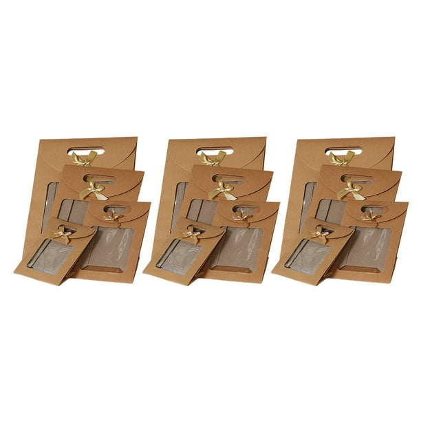 GOOHOCHY 12 bolsas de regalo navideñas con ventana, de papel kraft, con lazo y asa.